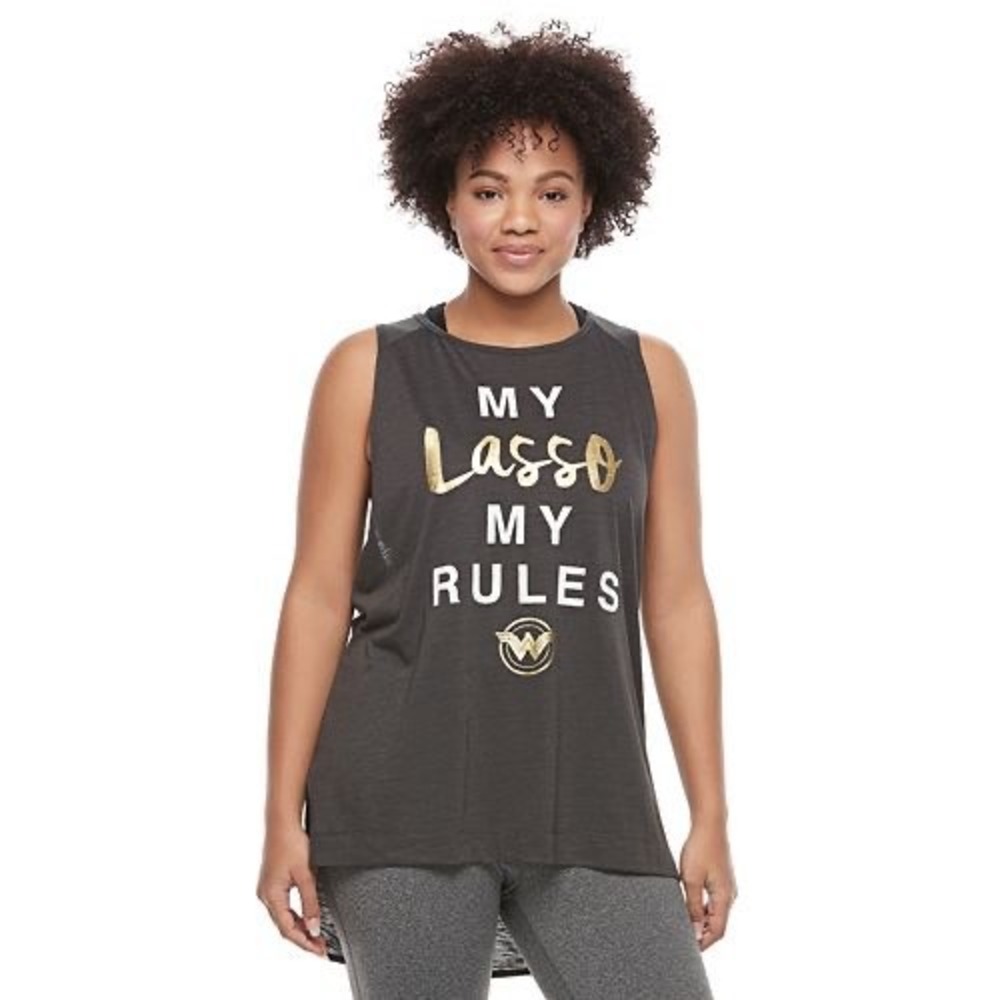 Her Universe DC Wonder Woman My Lasso My Rules Graphic Tank Top Gray Gray Sz L